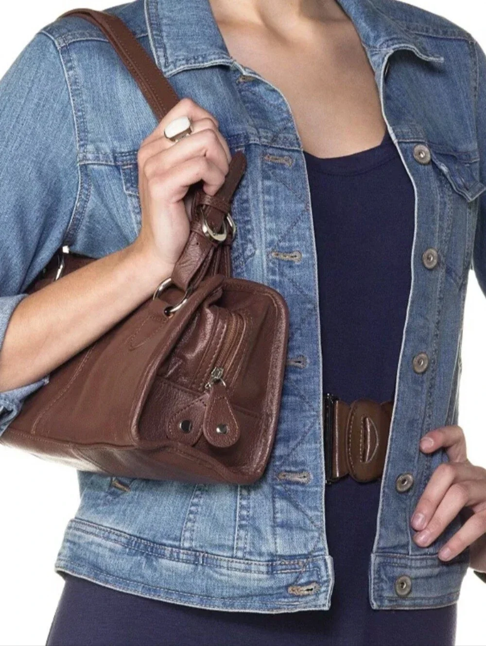 AmeriLeather Classy Leather Satchel Brown Shoioulder Bag